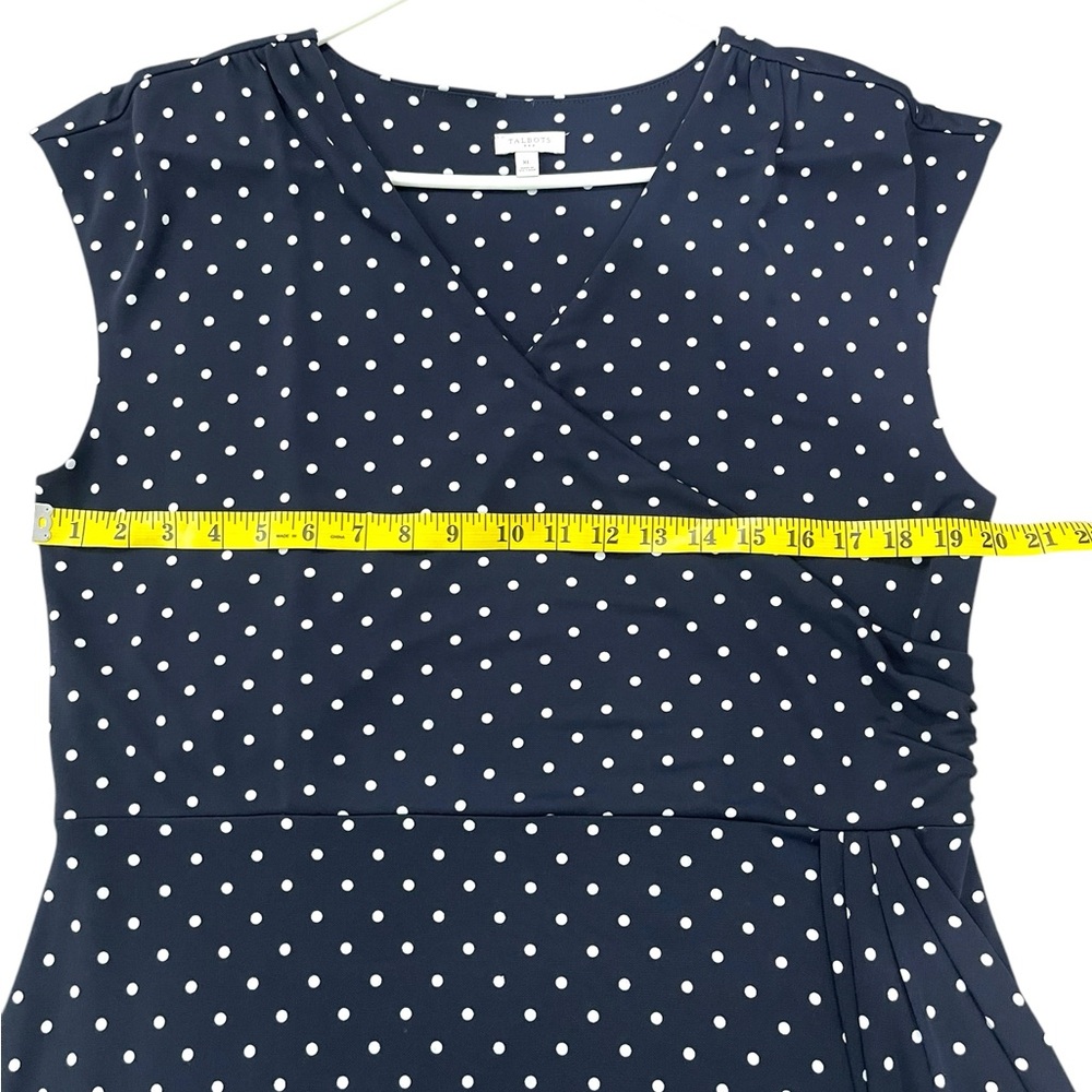 Talbots Polka Dots Ruched Midi Dress Navy Blue & White Woman’s Size XL - Picture 10 of 11